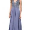 Dancing Queen - 2312 Floral Beaded Deep V-neck A-line Prom Dress Formal Gowns