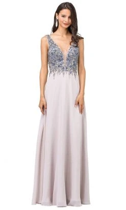 Dancing Queen - 2312 Floral Beaded Deep V-neck A-line Prom Dress Formal Gowns 11 Dancing Queen - 2312 Floral Beaded Deep V-neck A-line Prom Dress Formal Gowns