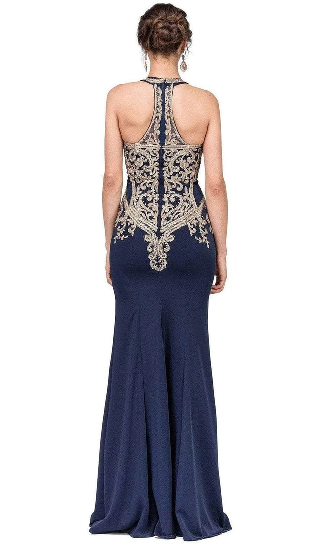 Formal Gowns Dancing Queen - 2457 Gold Applique Halter Trumpet Prom Dress 5 Formal Gowns Dancing Queen - 2457 Gold Applique Halter Trumpet Prom Dress