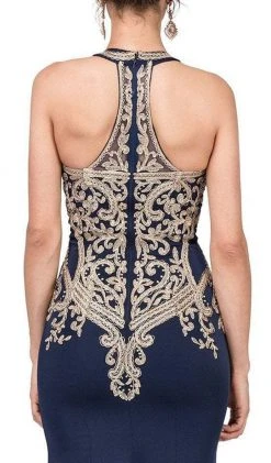 Formal Gowns Dancing Queen - 2457 Gold Applique Halter Trumpet Prom Dress 16 Formal Gowns Dancing Queen - 2457 Gold Applique Halter Trumpet Prom Dress