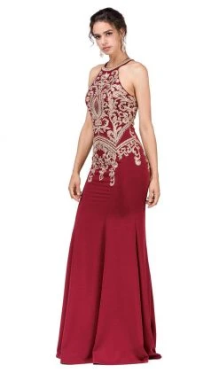 Formal Gowns Dancing Queen - 2457 Gold Applique Halter Trumpet Prom Dress 19 Formal Gowns Dancing Queen - 2457 Gold Applique Halter Trumpet Prom Dress
