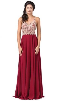 Dancing Queen - 2513 Beaded Embellished Illusion Bodice Chiffon Gown Formal Gowns