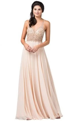 Dancing Queen - 2513 Beaded Embellished Illusion Bodice Chiffon Gown Formal Gowns