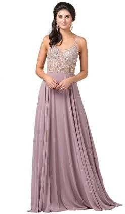 Dancing Queen - 2513 Beaded Embellished Illusion Bodice Chiffon Gown Formal Gowns
