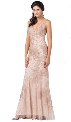 Dancing Queen - 2515 Deep V-Neck Beaded Trumpet Gown Formal Gowns