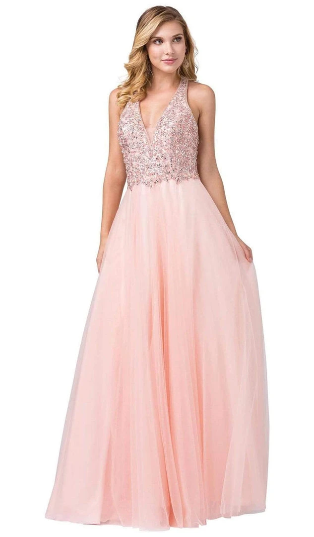 Dancing Queen - 2532 Beaded Sheer Deep Halter V-neck A-line Gown - 1 Pc Blush In Size S Available 3 Dancing Queen - 2532 Beaded Sheer Deep Halter V-neck A-line Gown - 1 Pc Blush In Size S Available