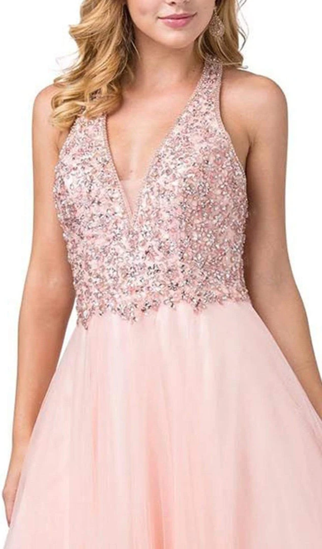 Dancing Queen - 2532 Beaded Sheer Deep Halter V-neck A-line Gown - 1 Pc Blush In Size S Available 4 Dancing Queen - 2532 Beaded Sheer Deep Halter V-neck A-line Gown - 1 Pc Blush In Size S Available