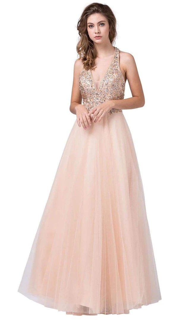 Dancing Queen - 2532 Beaded Sheer Deep Halter V-neck A-line Gown - 1 Pc Blush In Size S Available 5 Dancing Queen - 2532 Beaded Sheer Deep Halter V-neck A-line Gown - 1 Pc Blush In Size S Available