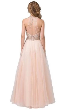 Dancing Queen - 2532 Beaded Sheer Deep Halter V-neck A-line Gown - 1 Pc Blush In Size S Available 9 Dancing Queen - 2532 Beaded Sheer Deep Halter V-neck A-line Gown - 1 Pc Blush In Size S Available