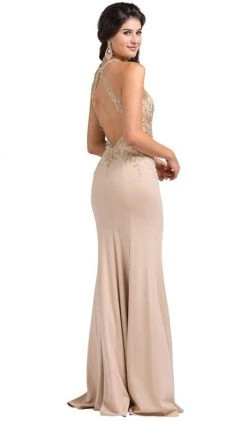 Dancing Queen - 2555 Embroidered Halter Long Trumpet Gown