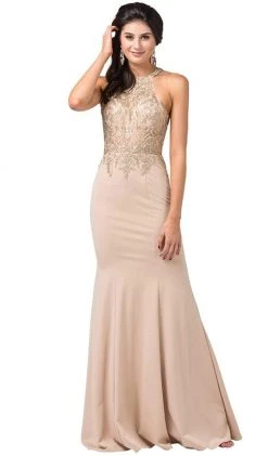 Dancing Queen - 2555 Embroidered Halter Long Trumpet Gown