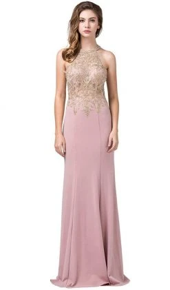 Dancing Queen - 2555 Embroidered Halter Long Trumpet Gown