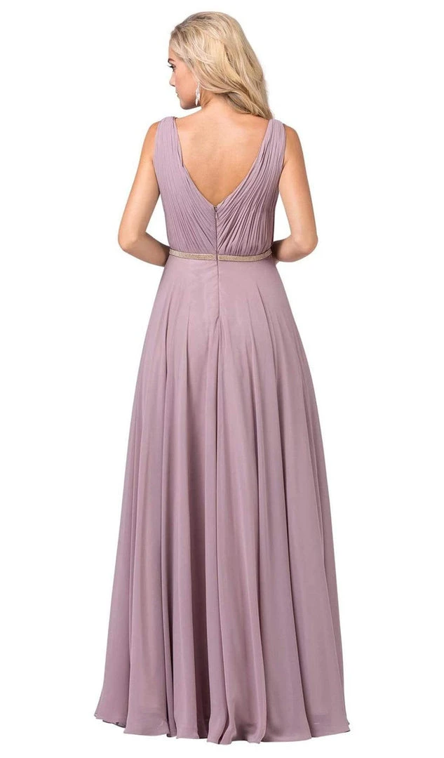 Dancing Queen - 2588 Ruched Bodice A-Line Gown With Rhinestone Belt Formal Gowns 4 Dancing Queen - 2588 Ruched Bodice A-Line Gown With Rhinestone Belt Formal Gowns