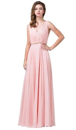 Dancing Queen - 2588 Ruched Bodice A-Line Gown With Rhinestone Belt Formal Gowns 10 Dancing Queen - 2588 Ruched Bodice A-Line Gown With Rhinestone Belt Formal Gowns