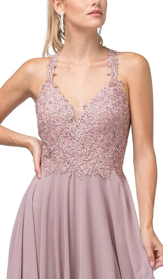 Dancing Queen - 2621 Embroidered Deep V-neck A-line Gown Formal Gowns 4 Dancing Queen - 2621 Embroidered Deep V-neck A-line Gown Formal Gowns