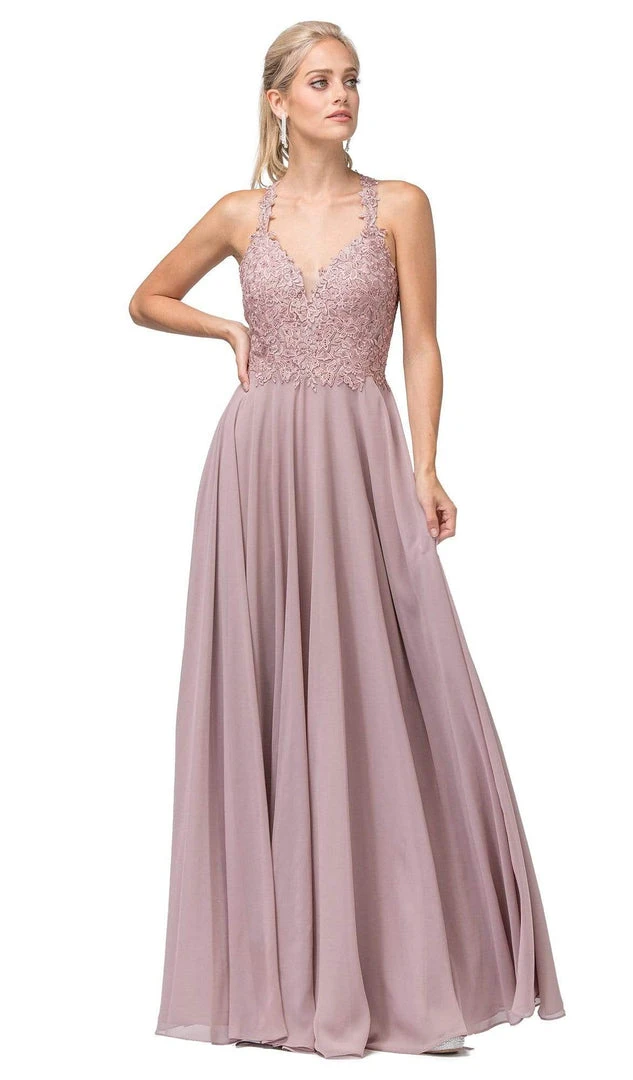 Dancing Queen - 2621 Embroidered Deep V-neck A-line Gown Formal Gowns 3 Dancing Queen - 2621 Embroidered Deep V-neck A-line Gown Formal Gowns