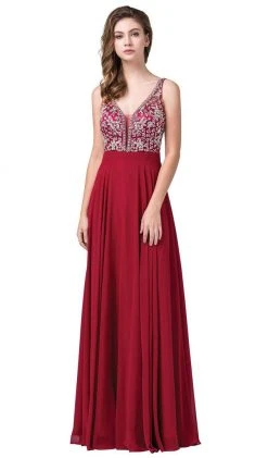 Dancing Queen - 2669 Bejeweled Sleeveless V Neck Low Scoop Back Gown Formal Gowns
