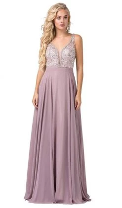 Dancing Queen - 2669 Bejeweled Sleeveless V Neck Low Scoop Back Gown Formal Gowns