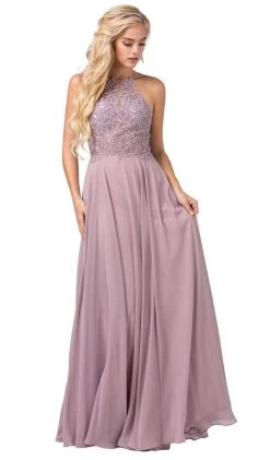 Formal Gowns Dancing Queen - 2716 Lace Applique Halter A-line Dress