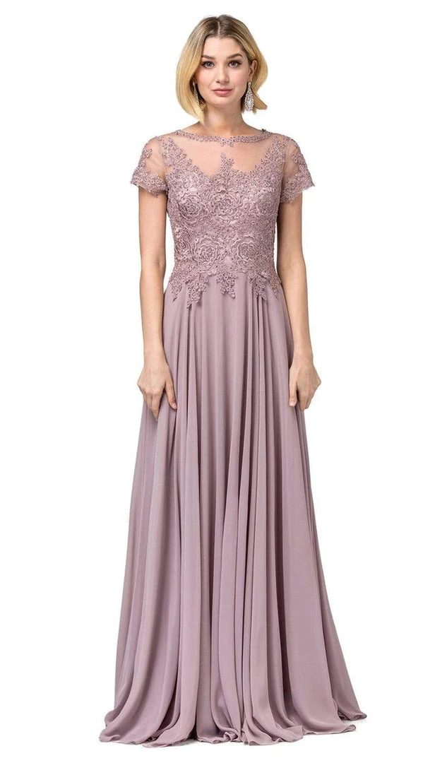 Dancing Queen - 2727 Embroidered Rosette Short Sleeve Long Dress Formal Gowns 4 Dancing Queen - 2727 Embroidered Rosette Short Sleeve Long Dress Formal Gowns