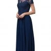 Dancing Queen - 2727 Embroidered Rosette Short Sleeve Long Dress Formal Gowns