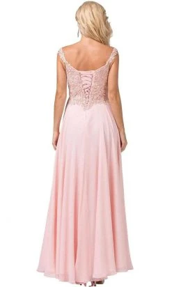 Dancing Queen - 2818 Beaded Lace Bodice Lace-Up Back Chiffon Gown