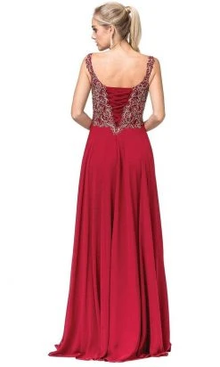 Dancing Queen - 2818 Beaded Lace Bodice Lace-Up Back Chiffon Gown