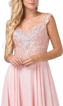 Dancing Queen - 2818 Beaded Lace Bodice Lace-Up Back Chiffon Gown