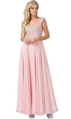 Dancing Queen - 2818 Beaded Lace Bodice Lace-Up Back Chiffon Gown