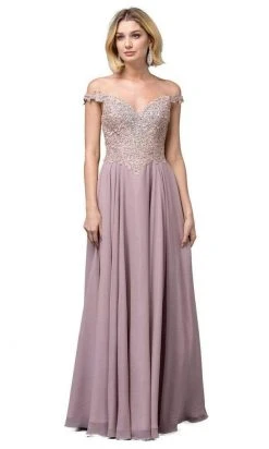 Dancing Queen - 2818 Beaded Lace Bodice Lace-Up Back Chiffon Gown