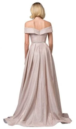 Dancing Queen - 2824 Iridescent Off Shoulder Gown With High Slit Formal Gowns
