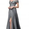 Dancing Queen - 2824 Iridescent Off Shoulder Gown With High Slit Formal Gowns