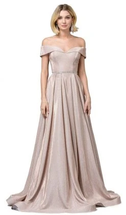 Dancing Queen - 2824 Iridescent Off Shoulder Gown With High Slit Formal Gowns