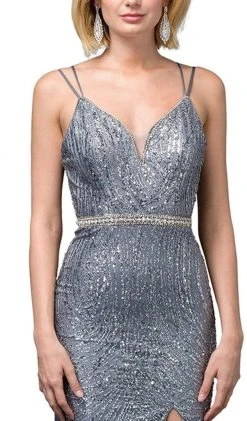 Dancing Queen - 2826 Glitter Plunging V Neck Gown With Slit