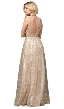 Dancing Queen - 2834 Plunging V-Neck A-Line Evening Gown