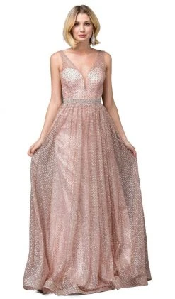 Dancing Queen - 2834 Plunging V-Neck A-Line Evening Gown