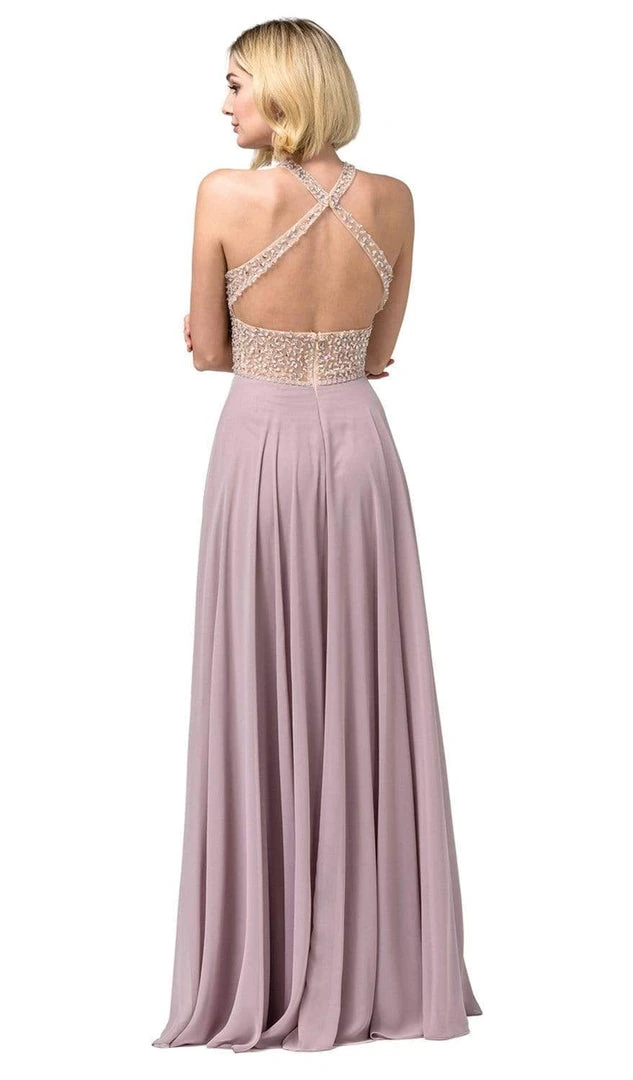 Dancing Queen - 2838 Beaded Keyhole Cutout Halter Long Dress 4 Dancing Queen - 2838 Beaded Keyhole Cutout Halter Long Dress
