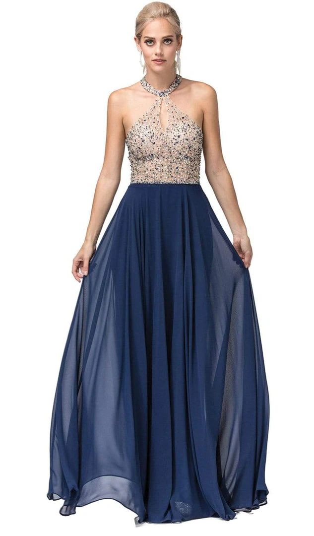 Dancing Queen - 2838 Beaded Keyhole Cutout Halter Long Dress 5 Dancing Queen - 2838 Beaded Keyhole Cutout Halter Long Dress