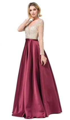 Dancing Queen - 2840 Long Sleeve Beaded Satin Dress Formal Gowns
