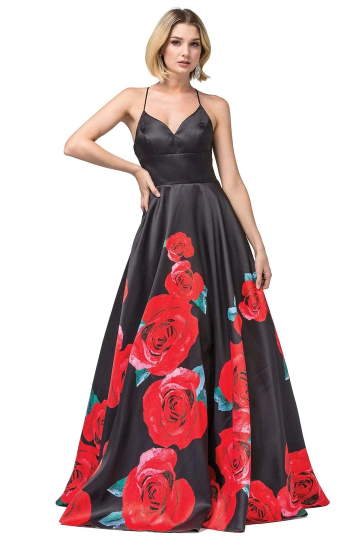 Dancing Queen - 2843 Floral V-Neck Pleated Ballgown Formal Gowns 3 Dancing Queen - 2843 Floral V-Neck Pleated Ballgown Formal Gowns