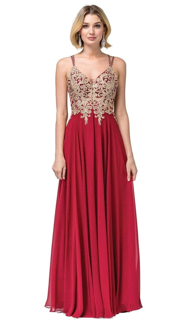 Dancing Queen - 2890 Embroidered Plunging V-neck A-line Dress 5 Dancing Queen - 2890 Embroidered Plunging V-neck A-line Dress