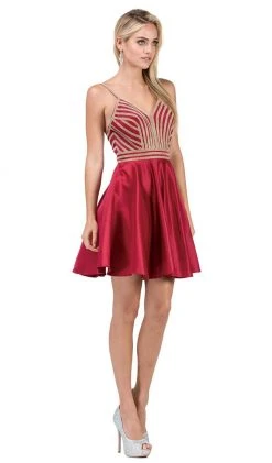 Dancing Queen - 3009 Beaded V-neck A-line Homecoming Dress Cocktail Dresses