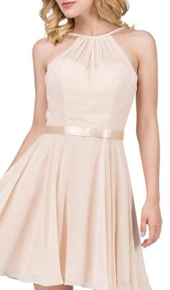 Dancing Queen - 3013 Halter Style Sleeveless Chiffon Cocktail Dress