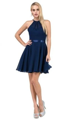 Dancing Queen - 3013 Halter Style Sleeveless Chiffon Cocktail Dress