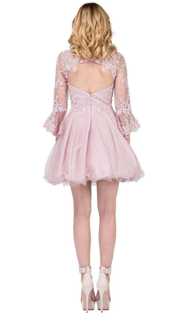 Dancing Queen - 3015 Beaded Lace Long Sleeve A-line Homecoming Dress 8 Dancing Queen - 3015 Beaded Lace Long Sleeve A-line Homecoming Dress