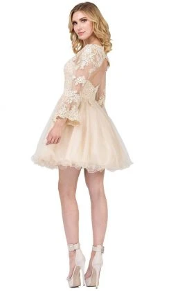 Dancing Queen - 3015 Beaded Lace Long Sleeve A-line Homecoming Dress 14 Dancing Queen - 3015 Beaded Lace Long Sleeve A-line Homecoming Dress