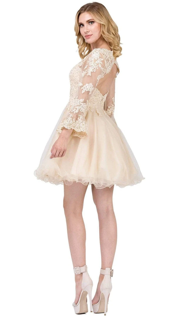 Dancing Queen - 3015 Beaded Lace Long Sleeve A-line Homecoming Dress 5 Dancing Queen - 3015 Beaded Lace Long Sleeve A-line Homecoming Dress