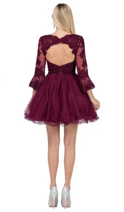 Dancing Queen - 3015 Beaded Lace Long Sleeve A-line Homecoming Dress 20 Dancing Queen - 3015 Beaded Lace Long Sleeve A-line Homecoming Dress