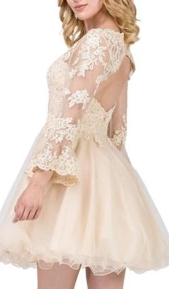 Dancing Queen - 3015 Beaded Lace Long Sleeve A-line Homecoming Dress 15 Dancing Queen - 3015 Beaded Lace Long Sleeve A-line Homecoming Dress