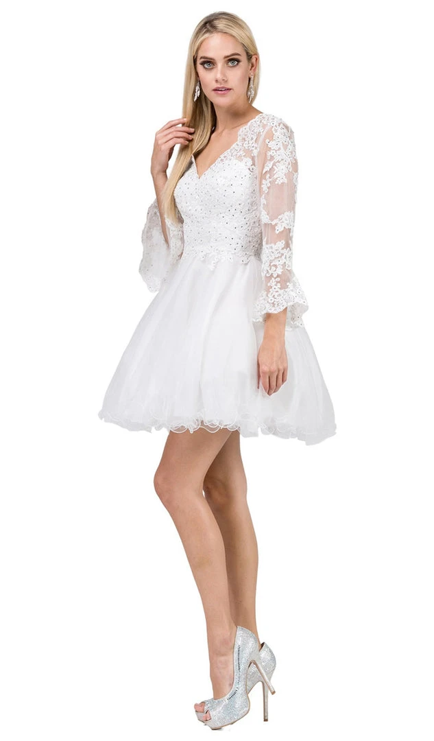 Dancing Queen - 3015 Beaded Lace Long Sleeve A-line Homecoming Dress 9 Dancing Queen - 3015 Beaded Lace Long Sleeve A-line Homecoming Dress
